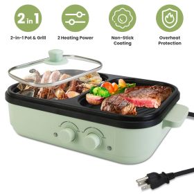 Electric Hot Pot with Grill 2-in-1 Hot Pot and Frying Pan Portable Non-Stick Pot and Griddle Electric Cooker Pot with Glass Lid Fast Heating for