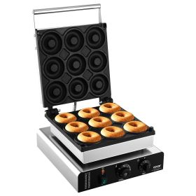 VEVOR Electric Donut Maker, 2000W Commercial Doughnut Machine with Non-stick Surface, 9 Holes Double-Sided Heating Waffle Machine Makes 9 Doughnu