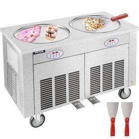 VEVOR Commercial Rolled Ice Cream Machine, 1800W Stir-Fried Ice Roll Machine Double Pans, Stainless Steel Ice Cream Roll Machine w/ 17.7" Round P