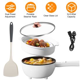 Electric Hot Pot Non-Stick Frying Pan Portable Rapid Noodles Cooker with Long Handle Steamer Spatula Dual Power Control Overheat Dry-Boil Protect